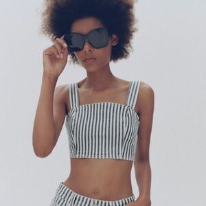 Zara denim stripe crop top NWT